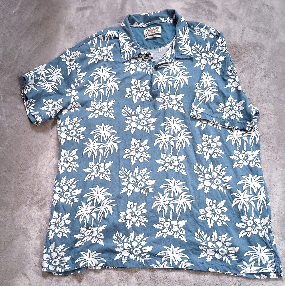 Jachs NY Pima Cotton Knit Tropical Print Pullover Shirt XL